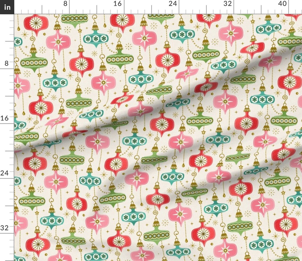 Retro Baubles 1950S Mid Century Vintage Christmas Holiday Ornament Faux Texture Custom Printed Fabric by Spoonflower Various Fabrics by the Yard or Fat Quarter